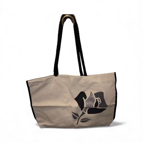 Lancome Canvas Tote bag Black White Rope Strap - Picture 1 of 4